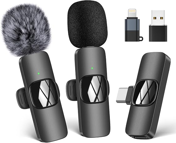HMKCH Wireless Lavalier Microphone for iPhone - iPad, Android Phone,Computer, Mini Lapel Mic with Noise Reduction and crystal sound for Video Recording, Vlogging, TikTok, YouTube