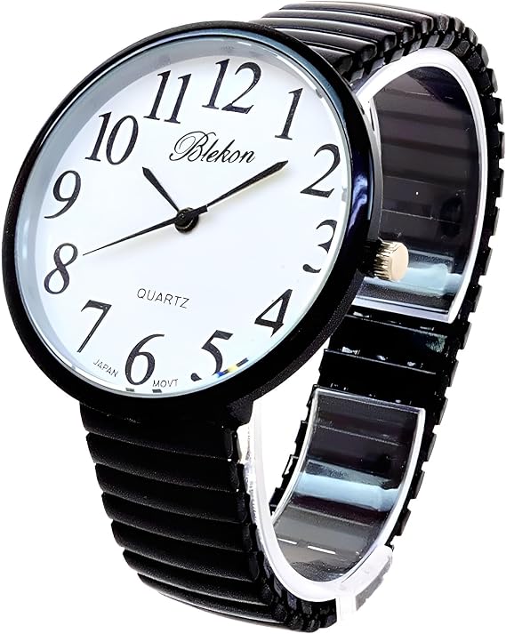 Geneva STC Black Super Large Face Stretch Band Easy to Read Watch