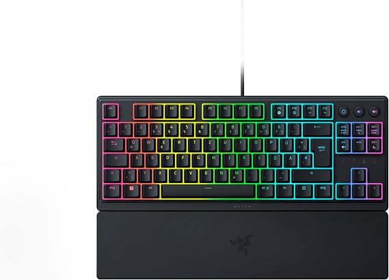 Razer Ornata V3 Tenkeyless - Compact Flat Gaming Keyboard (Mecha Membrane Switches, Keycaps with Anti-UV Coating, Illuminated Separate Media Keys) QWERTZ DE Layout | Black