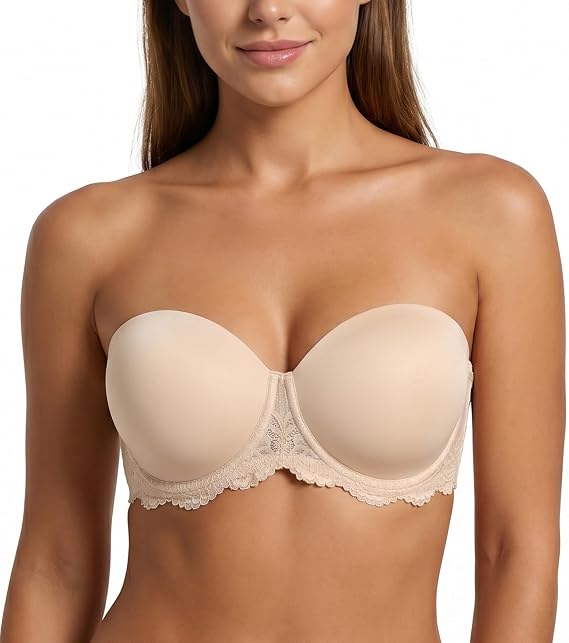 Lemorosy Women's Plus Size Full Coverage Underwire Anti-Slip Strapless Bra