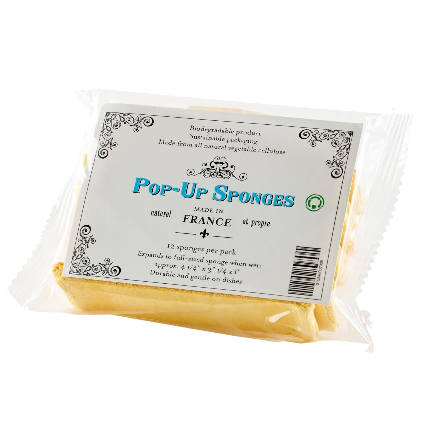 Get - BIOSPG12 French Pop Up KitchenDish Sponge Pack of 12, Tan , 4 x 3 x 1"