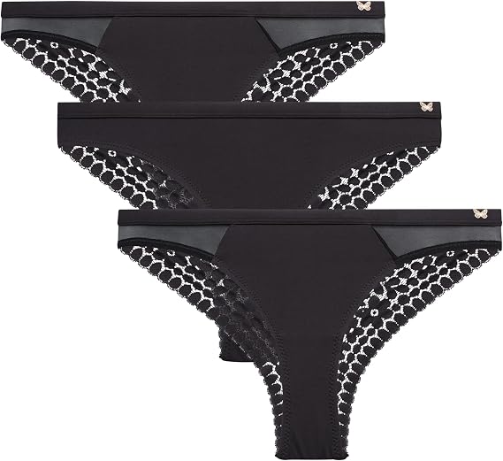 Jessica Simpson Women's Tanga Underwear - 3 Pack/6 Pack Soft Microfiber Lace Back Panties - Breathable Underwear for Women