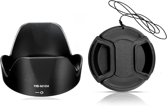 T&Y FOTO Tianya - Nikon D3400 D3500 D5500 D5600 AF-P 18-55mm Lens için HB-N106 Parasoley + Lens Kapağı Kapak