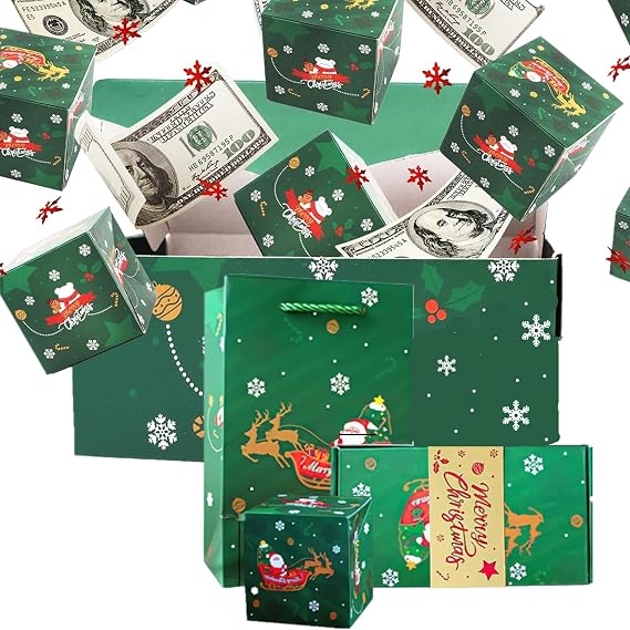 Surprise Box Gift Box for Money, Merry Christmas Surprise Gift Boxes, Folding Bouncing Pop-Up Explosion Gift Box, Gifts Boxes for Christmas Birthday Anniversary Valentine Proposal (Green-10pc)