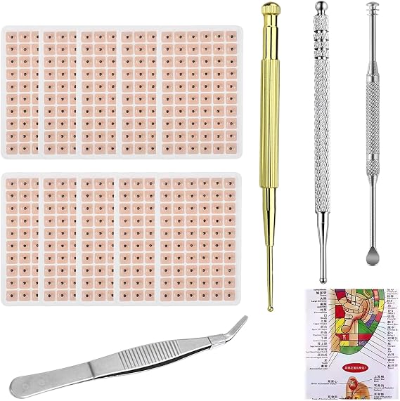 600 Piece Acupressure Ear Beads Acupuncture Kit, Auricular Sticker Kit with Ear Seeds,Acupuncture Probe Pen,Ear Point Chart,Ear Wax Romoval Tools,Tweezers