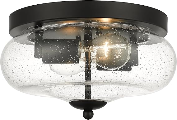 Darkaway Black Ceiling Light Fixtures, Indoor Outdoor Flush Mount Ceiling Light with Seeded Glass Shade for Farmhouse Hallway Kitchen Bedroom Porch Living Dining Room