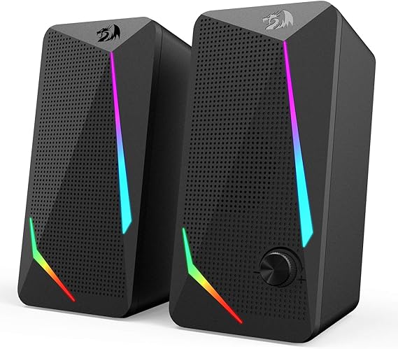 Redragon GS510 Waltz RGB masaüstü hoparlörler, LED arka aydınlatmalı 2.0 kanallı PC stereo hoparlörler, gelişmiş bas ve kolayca erişilebilen ses kontrolü, USB ve 3,5 mm kablo ile
