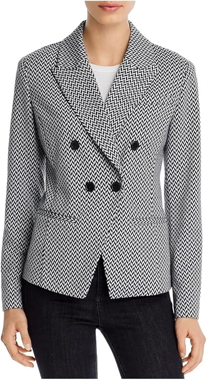 Bagatelle Womens Double Breasted Herringbone Blazer B/W L