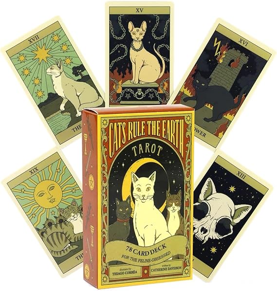 Cat Tarot Cards for Beginners, Cats Rule The Earth Tarot Deck, 78 English Tarot Cards, Party Games, Mysterious Gift for Friend