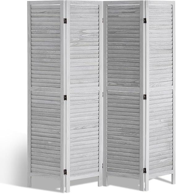 VEVOR Wood Room Divider, 4 Panel Folding Privacy Screen, 66.9 Inches Tall Indoor Wooden Partition, Portable Decoration Screen, for Room Separation, Home, Office, Restaurant & Bedroom (Light Grey)