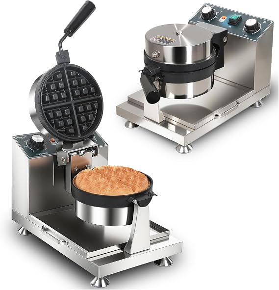 Hehinton 110V 1300W Commercial Belgian Waffle Maker, Rotatable Croffle Machine with 122-572F Temp Control, 0-5min Timer, 7"X1.2" Thick Non-Stick Liege Waffle Maker