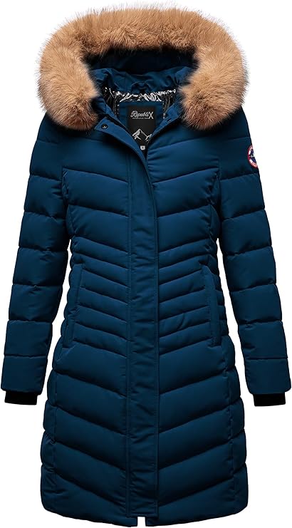 REPUBLIX Damen Gefütterte Dicke Glanz Winter Jacke Mantel Parka mit Kapuze RJ-8015