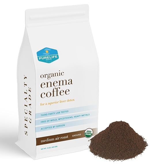 Purelife Organic Enema Coffee- Medium Air Roast - Lab Tested - Mold/Mycotoxin Free - Recommended By Gerson - Pre-Ground