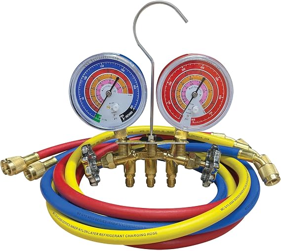 Mastercool 58161 2-Way Brass Manifold Gauge Set 3-60" Hoses HVAC Air Conditioning Refrigeration A2L R32 R545B.