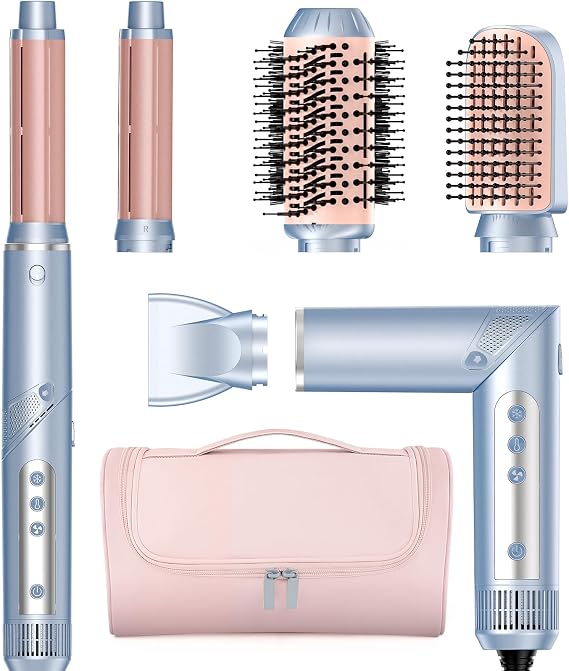 5 in 1 Hot Air Brush Set - 110,000 RPM Hair Dryer for Fast Drying, Multi-Styler with Auto-Wrap Curlers, Straightening and Volumizing Curling Brush