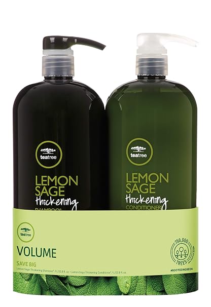 Paul Mitchell Tea Tree Lemon Sage Thickening Shampoo and Conditioner Liter Duo Set for Volume, Strengthening, Split End Protection and Detangling