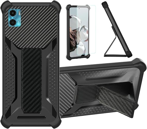 Aroepurt Case for Motorola Moto E22s Phone Case Stand Cover [with Tempered Glass Screen Protector] Hybrid Case [Folding Support Magnetic] [Frosted Anti-Fingerprint] Black