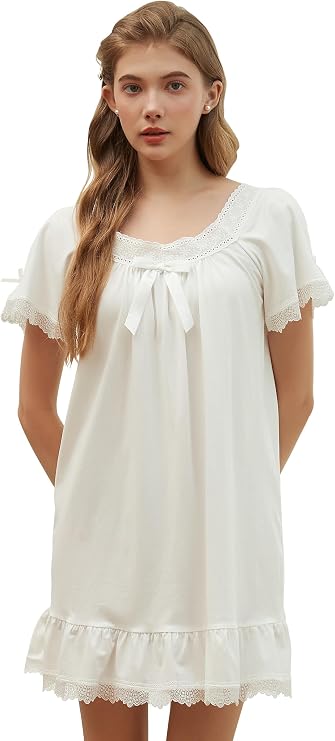 Nanxson Cotton Nightgown Women Short/Long Sleeve Vintage SleepShirts | Cotton Nightgown Women Short/Long Sleeve SleepShirts Victorian Nightwear Vintage Sleepwear White Nightdress Loose Nightshirt