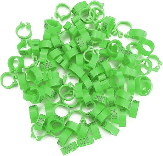 HEEPDD 100Pcs Bird Leg Bands 8mm 001-100 Numbered Plastic Poultry Leg Rings