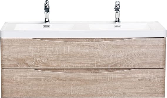 Eviva Smile 48 inch White Oak Wall Mount Modern Double Sink Bathroom Vanity with White Integrated Acrylic Top