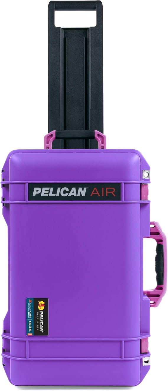 Pelican Air 1535 Carry-On Case Galaxy Purple - Medium Size Waterproof -  Empty with Magenta Handles & Latches