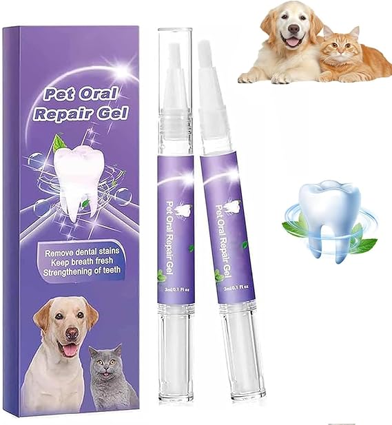 Pet Toothbrush Pen Cleaner Teeth & Fresher Breath,Pet Oral Repair Gel, Pet Oral Restoration Whitening Gel Teeth Cleaning Pen for Cats and Dogs. (2PCS)