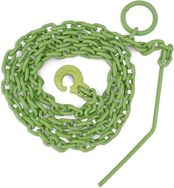 Timber Tuff 15 Foot 4,700 Pound Maximum Pulling Force Choker Chain with Probe Stake for ATVs, UTVs, and Lawn Tractors, High Visibility Green