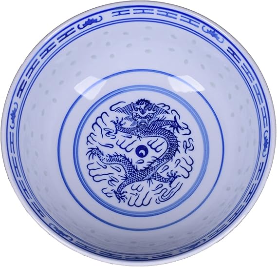 Ceramic Ramen Noodle Bowls, Blue and White Porcelain Chinese Retro Dessert, Soup, Cereal, Rice, Udon, Asian Noodles Bowl,9in,2PCS