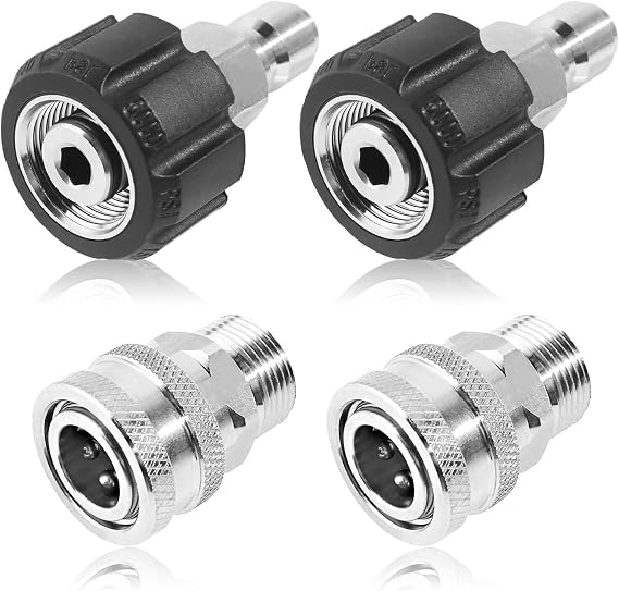 4 Pack Pressure Washer Quick Connect Kit, Universal M22 Metric Male Thread Quick Connector, M22 Swivel to 3/8" Quick Connect, 5000 PSI Stainless Steel Quick Disconnect Kit fit for most pressure washer