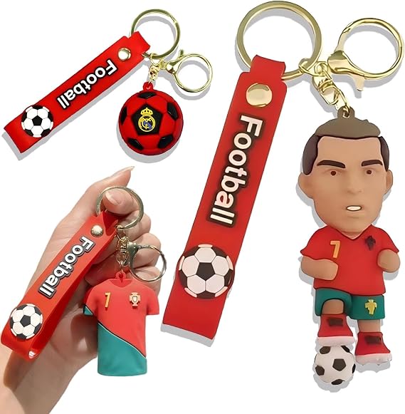 Number 7 jersey/idol/football/keychain/Cartoon football star Messi gift for Fans. creative holiday/birthday gift animal pendant car, teacher's best gift, key pendant metal keychain, (3 red styles)