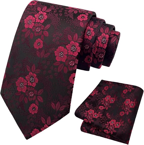 LJBFNN Ties for Men Floral Tie and Pocket Square Sets, Men's Neck Ties and Handkerchief Combo for Prom Business Wedding Party