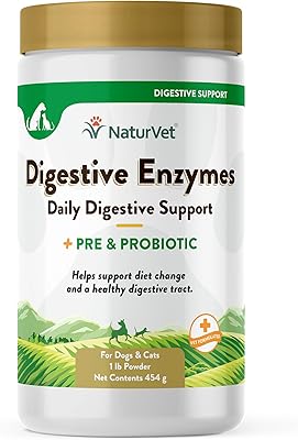 NaturVet Digestive Enzymes - Plus Probiotics & Prebiotics Helps Support Diet Change & A Healthy Digestive Tract for Dogs & Cats 1 lb Powder