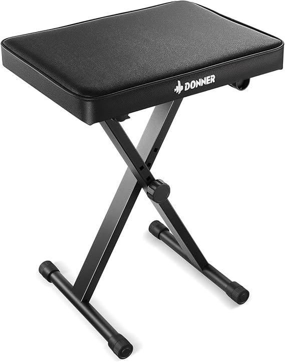 Donner Piano Bench, Adjustable Keyboard Bench Portable Stool Collapsible Chair Foldable Seat X-Style, 1.6 Inch Thickness High-Density Sponge Padded, Non-Skid Design, Black