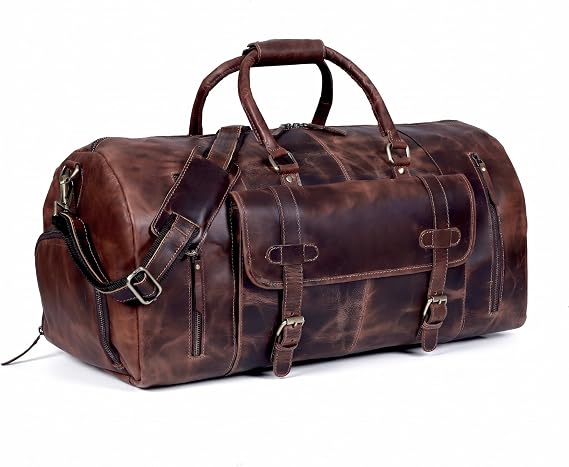 28" Large leather Travel Bag Duffel bag Gym sports flight cabin bag Leather Holdall Overnight Weekend Large luggage bag (28 inch)