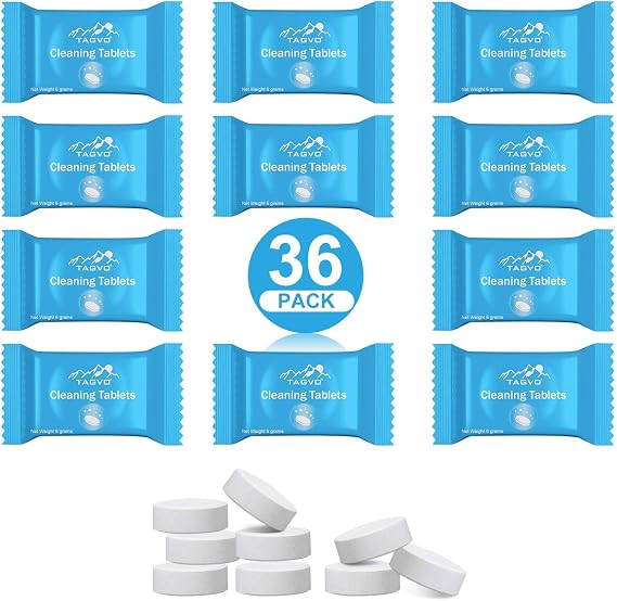 TAGVO 36 Pack Cleaning Tablets for Hydration Bladder - All Natural, Odor Free, Easy Removes Stubborn Stains Cleaning Tabs for Water Reservoir, Sport Water Bottles, Water Bladder, Hydration Backpack