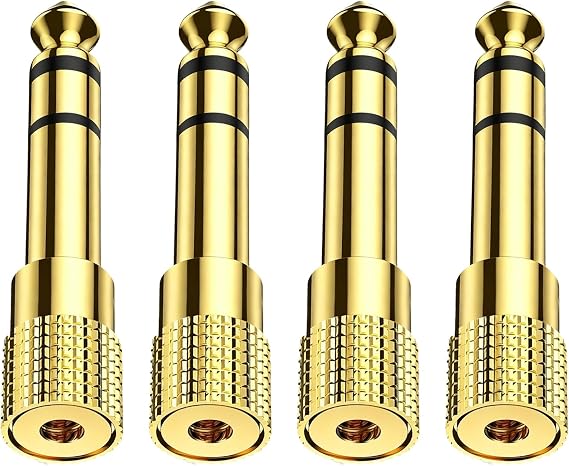 4 Pcs Headphone Jack Adapter, 6.35mm Male 1/4 inch to 3.5mm Female 1/8 inch Stereo Audio Jack Converter, Gold Plated Adaptor for Digital Piano, Home Theater, Recording Equipment, Hi-Fi Systems