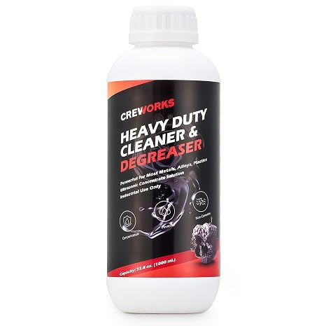 CREWORKS 34 fl oz Ultrasonic Cleaner Solution for Carburetor & Engine | 1:10 Extra Concentrated Industrial Cleaning Fluid, Professional Metal Parts Cleaner Liquid For Ultrasonic Cleaning Machines