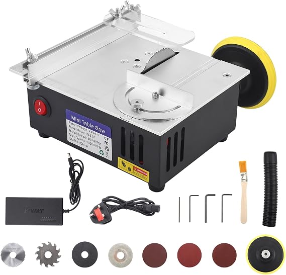 Mini Multi Functional Table Saw, 96W MiniTable Saw Height & Speed & Angle Adjustable, Portable Mini Desktop Saw for Wood Cutting, 7 Speed Small Table Saw for Wood Plastic Acrylic Cutting
