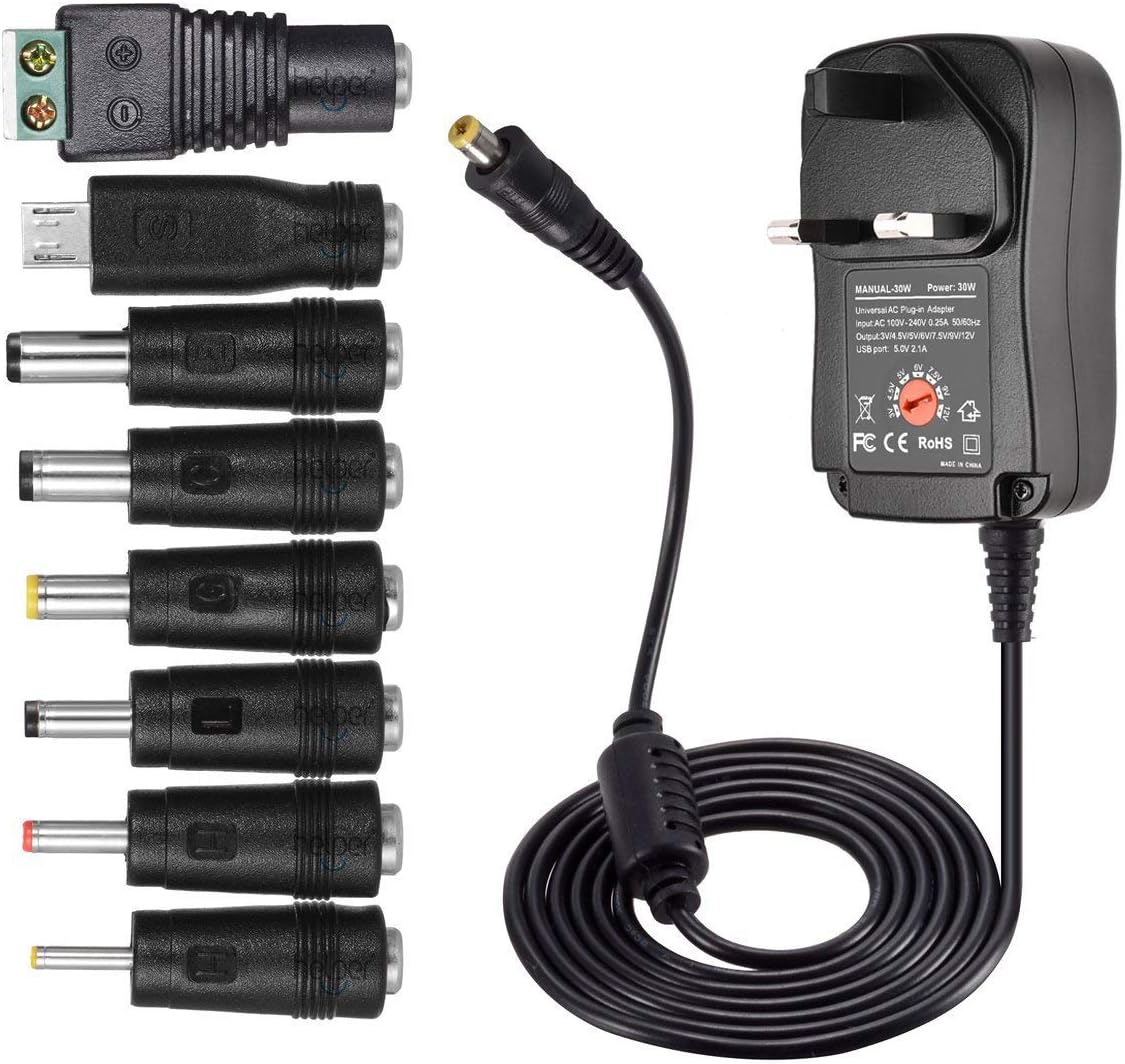 Variable Power Supply,Universal Multi Voltage Power dapter 30W 2000mA Universal ACDC Adapter Switching Power Supply with 8 Selectable Adapter Tips & Micro USB Plug, for 3V to 12V