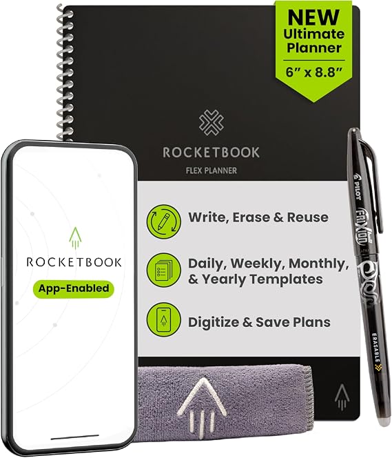 Rocketbook Flex Reusable Planner, Executive Size 6x8.8, Black