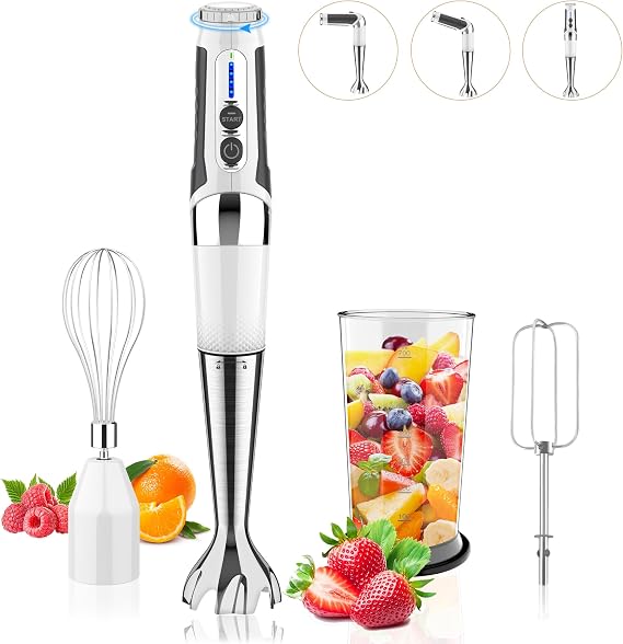 Toogel 3-in-1 Cordless Immersion Blender, 21-Speed, 3-Angle Adjust, White
