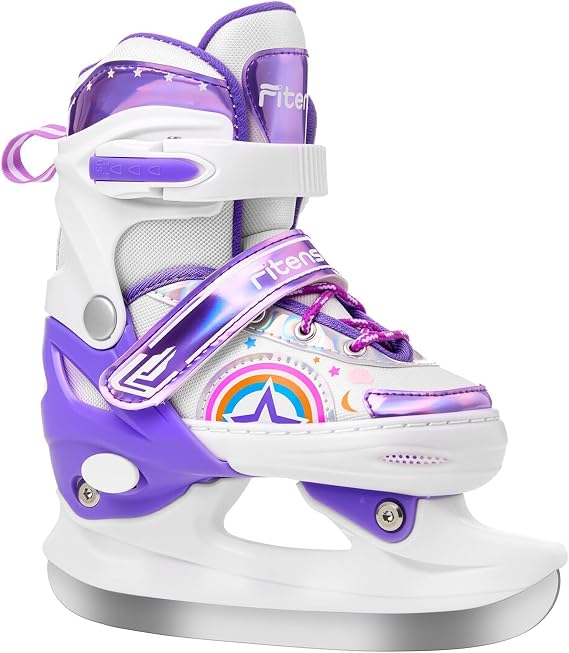 Fitense Adjustable Ice Skates for Kids Girls Ages 3-12, 4 Size Ice Skating Shoes, Girls Ice Skates with Blades for Outdoor and Rink, for Beginner Toddler (Sizes 9C-6Y)