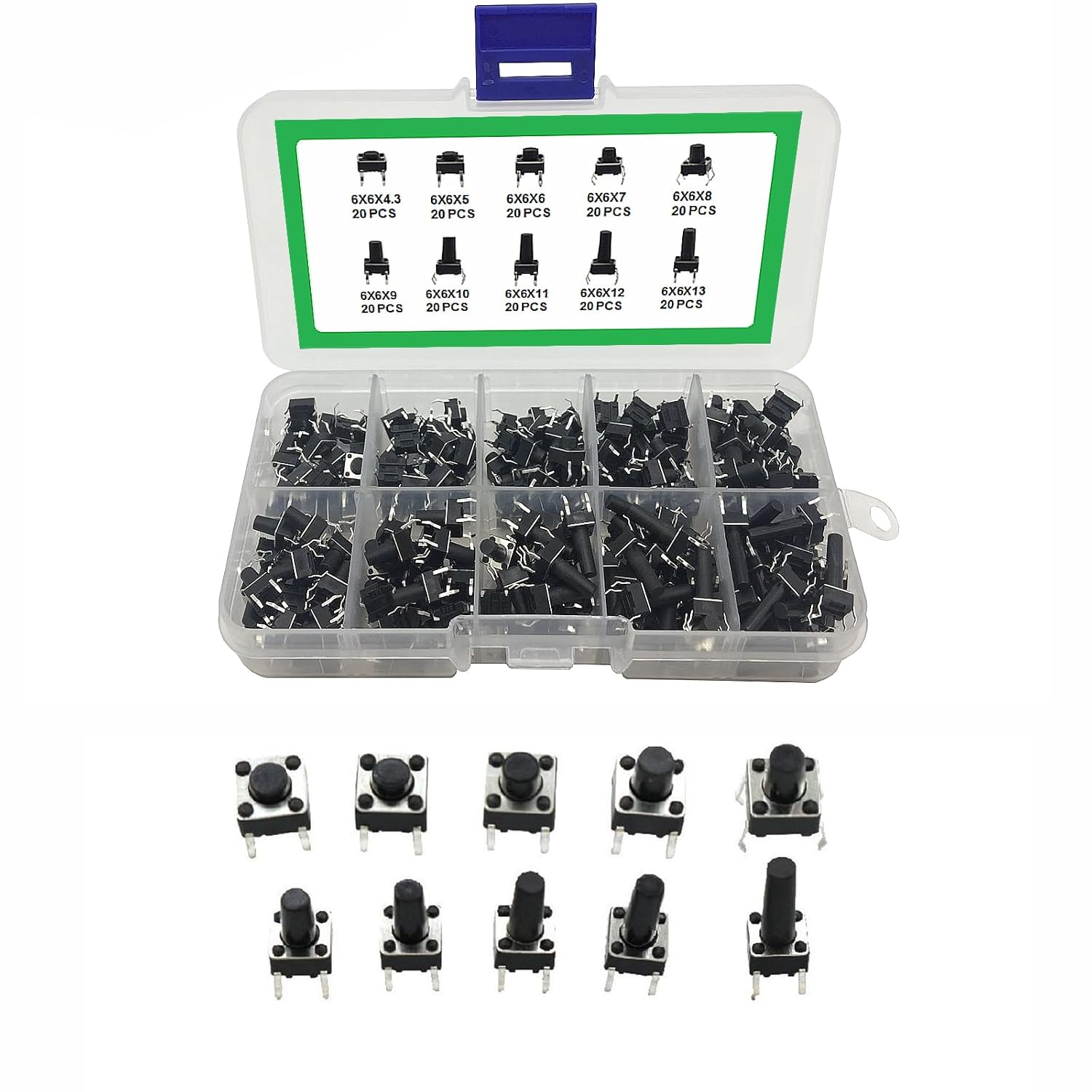 Tactile Push Button Switch Tactile Push Button Switch Button Micro Tactile Switch Momentary Tactile Push Button Switch Micro Momentary Kit 4-Pin Push Button Switch for Circuit Boards 10 Values/200 Pieces