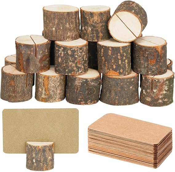 Toncoo 15Pcs Wood Place Card Holders & 26Pcs Place Cards, Table Number Holders, Rustic Party Decor, Wooden Sign holder, Rustic Wedding Decor Stand