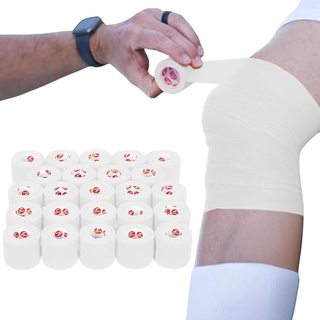 Cramer Eco-Flex Self-Stick Stretch Tape, White, 2" x 6 yds, Cohesive Athletic Bandage, Athletic Trainer Flexible Sports Underwrap, Easy Tear Vet Wrap for Pets, Self Adhesive Bandage Roll, 24 Rolls