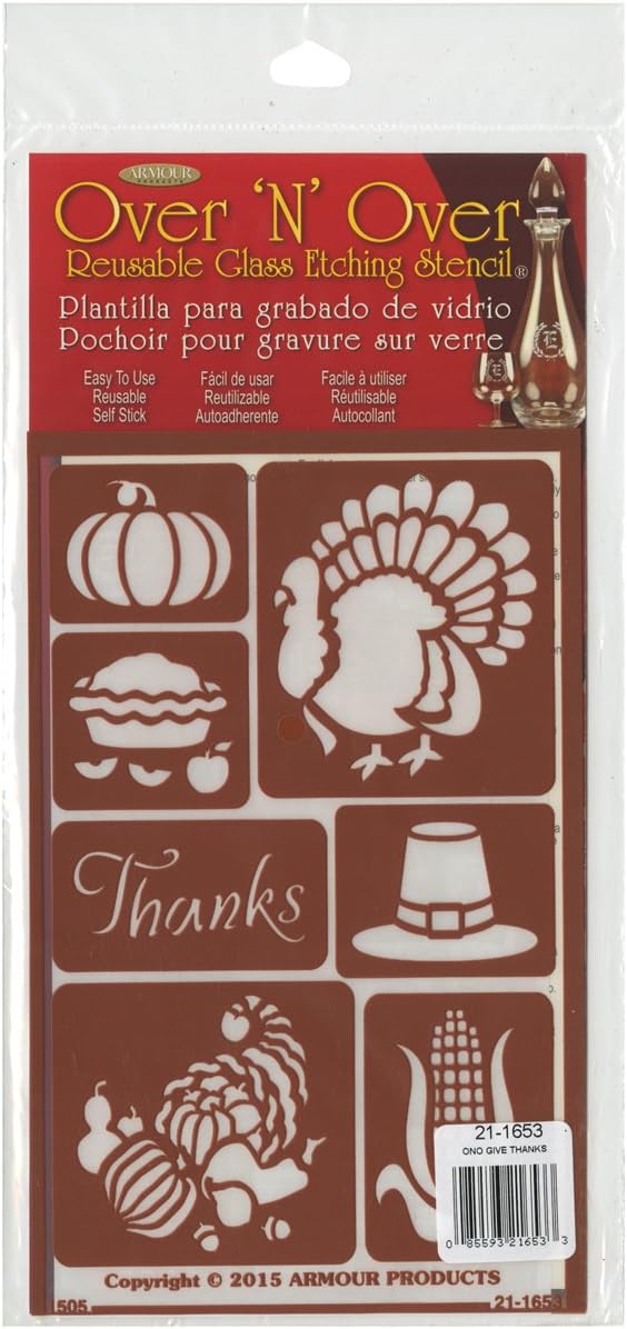 Armour Products 21-1653 Over N Over Glass Etching Stencil, 5-Inch by 8-Inch, Giving Thanks
