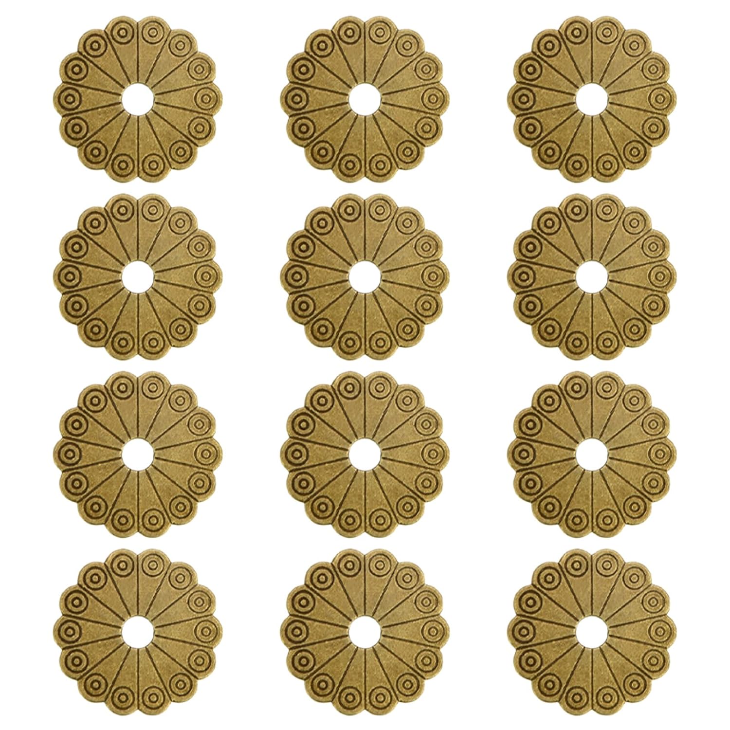 12Pcs Round Brass Backplate Washers Antique Bronze Gasket 1.26Inch Hardware Classical Furniture Hardware Accessories for Drawer Dresser Closet Decoration