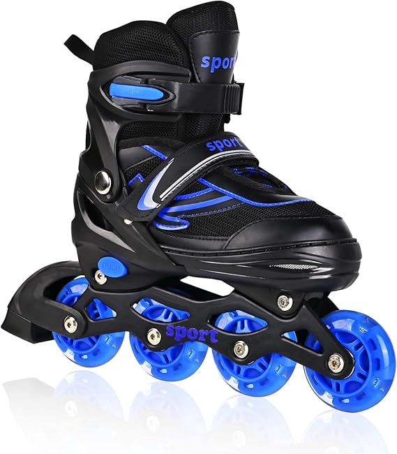 Kids Inline Skates for Girls Boys, Youth and Adult, Adjustable Blades Roller Quad Skates for Men and Women with Full Wheels Illuminating, Outdoor Skates