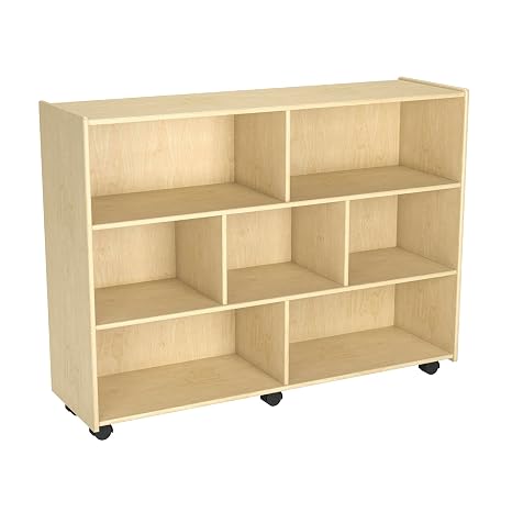 Childcraft Mobile Storage Unit, 7 Compartments, Wooden, 47-3/4 x 14-1/4 x 36 Inches