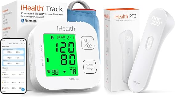 iHealth Home Health Kit Smart Upper-Arm Blood Pressure Monitor + No-Touch Forehead Thermometer